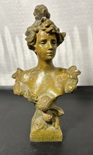 Antique French Art Nouveau Paint Applied Metal Woman Bust- Boule De Neige