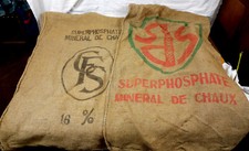 lot 2 identical lime superphosphate burlap bag