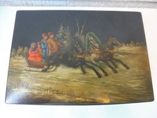 Beautiful, old, Russian paint box, painting: Wintertroika, 1937