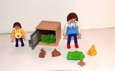 PLAYMOBIL - ANIMAUX FERME  CLAPIER LAPINS + POULE PONDEUSE + FERMIERE + ENFANT