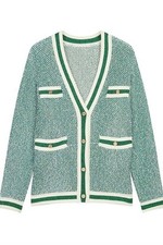 MAJE Maitresse Metallic Threaded Green Cardigan - V Neck - Size 1