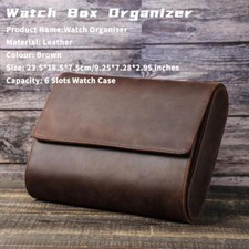 Boîte à montres en cuir nubuck à 6 compartiments, présentoir pour bijoux en verr