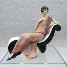1920's Art Deco Style Lady on Chaise Lounge Couch Statuette in Resin