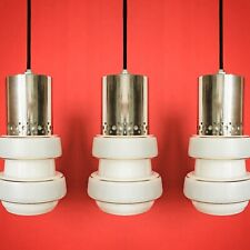 3 x Mid Century Striped Opaline Milk Glass Ceiling Kitchen Pendant Lights