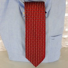 Neck Tie Mens CALVIN KLEIN Red Basket Weave Plaid Silk Wine Suit Dress Designer