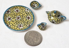 c 1905 MINIATURE FAIENCE TEA SET France SGND GABRIEL FOURMAINTRAUX Dollhouse