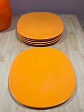Lot 5 Assiettes à dessert orange vintage, forme carré bords arrondis