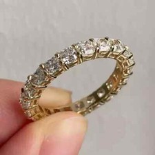 3mm Cushion Cut Moissanite Full Eternit Wedding Band Ring 14k Yellow Gold Plated