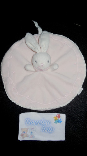 Doudou plat rond lapin perle - doudou,