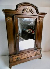 RARE ANTIQUE MAHOGANY DOLL CABINET WITH CAMEO AND BRONZE ANGELS Ht 56cm
