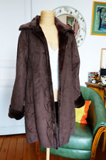 Manteau mi-long Gabriella Vicenza imitation daim marron doublé fourrure taille M