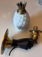 JANSEN Large Bronze Sconce, Nubian Hand Holding Glass Pineapple