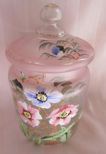 Antique Anemone Enameled Floral Decor Candy Drage Cookie Pot Covered Pot