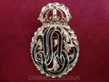 Broche "Arabesque Couronne" Bleu ciselée style Oriental - Bijoux pur Vintage