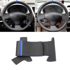 Blue-strip Sewing Steering Wheel Leather Cover For Peugeot 206 SW 2003 2004 2005