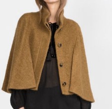 Zara Women's Camel Ochre Mohair Blend Cape Cropped Jacket Size Medium
