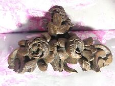 Antique wooden sculpture part of Fronton XVII-XVIIIth oak ROSES 15cmX22cm