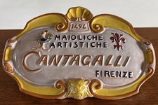 Vintage Cantagalli Florence Italy 10” Standing Tabletop Plaque Sign Ceramic