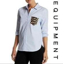 Equipment Leema Top Sz Small Button Up, Long Sleeve, Leopard Pocket, Striped