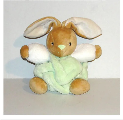 Doudou lapin boule plume vert - plume,