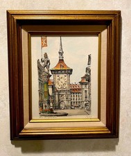 Bern Switzerland print hand colored sign artist Peter van Berkel Bern Zytglogge