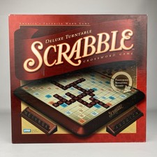 Scrabble Deluxe Turntable Board Game Raised Grid 100% Complete Embroidered Bag