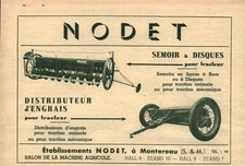 Publicité ancienne Nodet semoir  matériel agricole 1955 issue de magazine