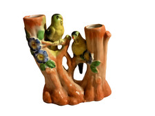 Vintage Japan Lustre Art Deco Birds and Tree Branch Double Bud Vase