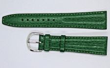 Bracelet montre ;20mm; VERT ;CUIR VERITABLE,grain REPTILE;boucl ARGENTEE / 344-2