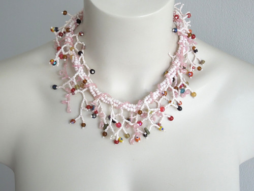Collier rocailles perles rose - collier,