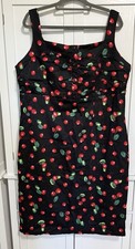 Chic Star Rockabilly Pin-Up Cherry Print Dress Black 2X Retro Vintage Style