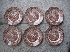 6 Assiettes  Dessert FAÏENCE ANGLAISE J.BROADHURST BRUN 20,5 cm