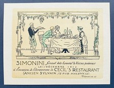 Simonini CECIL'S RESTAURANT (formerly Silvain): 1912 Invitation / Arth Wick