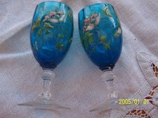 2 small antique enamelled glasses from LEGRAS. Blue color. Mint condition. Ref n°1