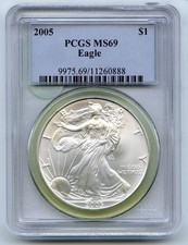 Dollar D'Argent American Eagle 1 Oz PCGS MS 69 Certifié Lingot - P624