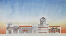 Watercolor drawing architect architecture plan church Egypt Orientalism DESTORS