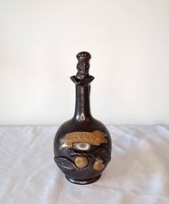 Bouteille ancienne en céramique CALVADOS – décor rustique normand, bouchon figur
