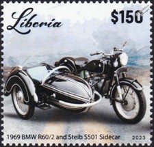 1969 BMW R60/2 & STEIB S501 Sidecar Motorcycle Stamp (2023 Liberia)