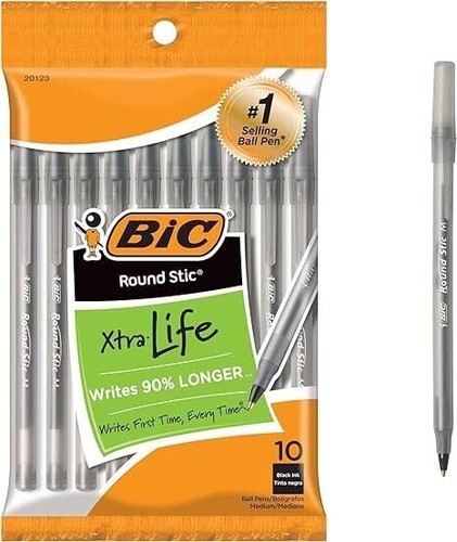 Bic round stic xtra life - round, black