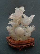 Statuette en Calcédoine,(agate),pierre dure.Dragons et oiseaux paradis.Chine,XX°