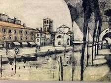 Gravure Victor VIKO Venise Italie Carte De Vœux Lithographie Paysage Ville