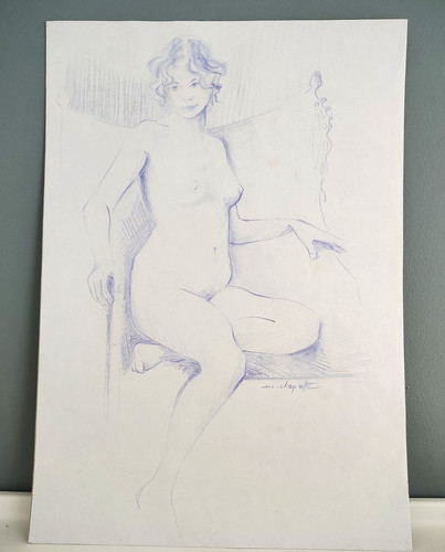 Dessin original étude nu - de,