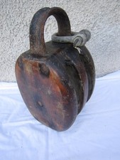 AUTHENTIC AND VERY OLD WOODEN BOAT SAILBOAT PULLEY