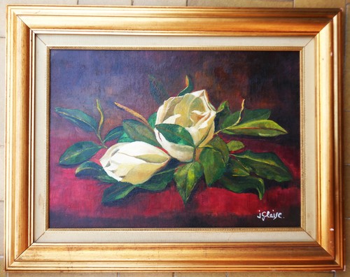 Tableau signé glaise fleurs - tableau,