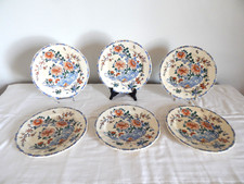 6 ANTIQUE Signed Rooster and Peony Decorated GIEN Earthenware Plates