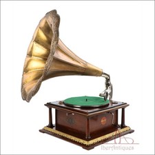 Antique Chantal Gramophone-Phonograph with Brass Horn. Belgium circa 1920