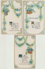3 postcard myosotis, wicker baskets - relief - pvg - pf