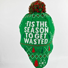 Get WastedFunny Adult Toboggan Pom Christmas Beer Pong Beanie Snowflake Spencers