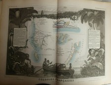 ILLUSTRIOUS NATIONAL ATLAS MAP circa 1850 LEVASSEUR colonies africa 