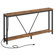 63" Console Table with Charging Station, 2-Tier Extra Long Sofa Table with V-...